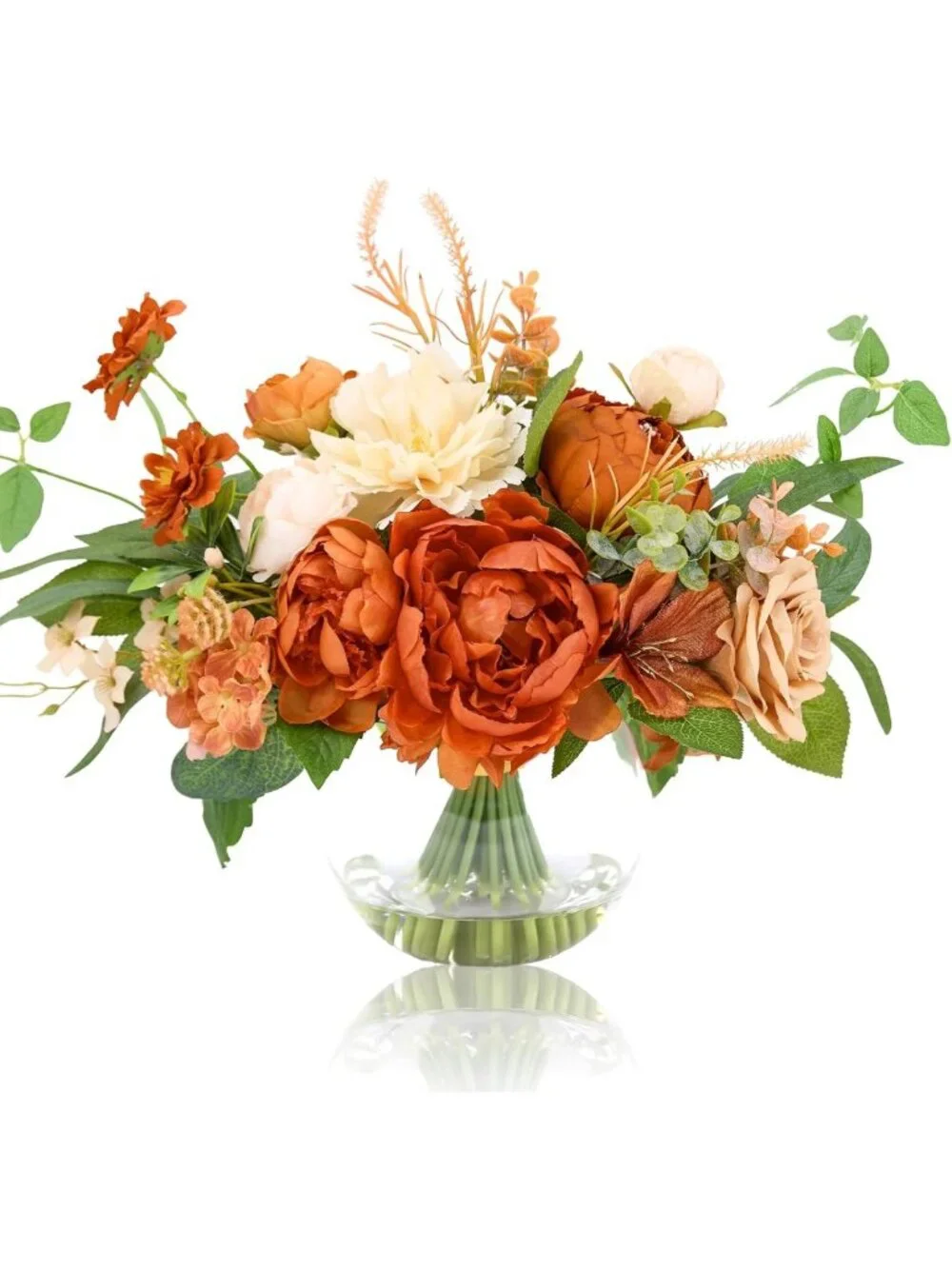 Stunning Burnt Orange & Champagne Artificial Flowers in Elegant Vase - Home